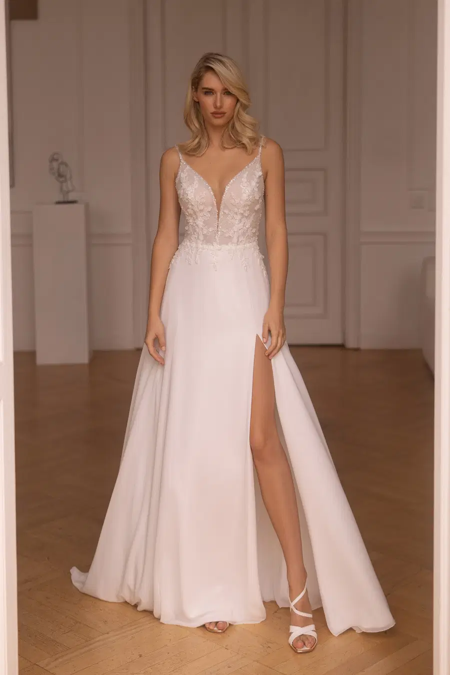 E-5469T by Elizabeth Passion: A-Line silhouette, deep V-neck neckline, sleeveless, lace