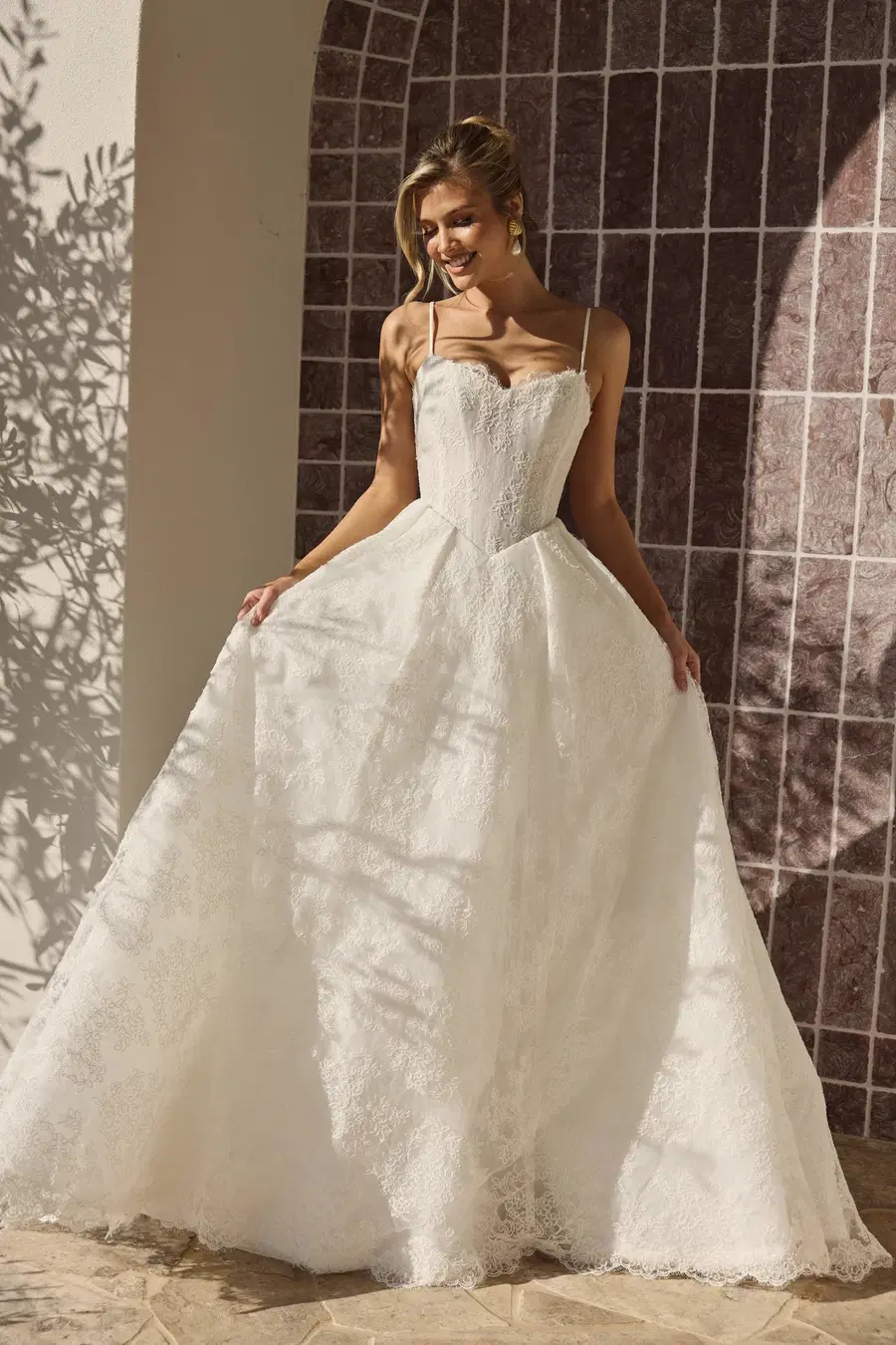 Zara by MWL Bride: Ball Gown silhouette, sweetheart neckline, sleeveless, lace