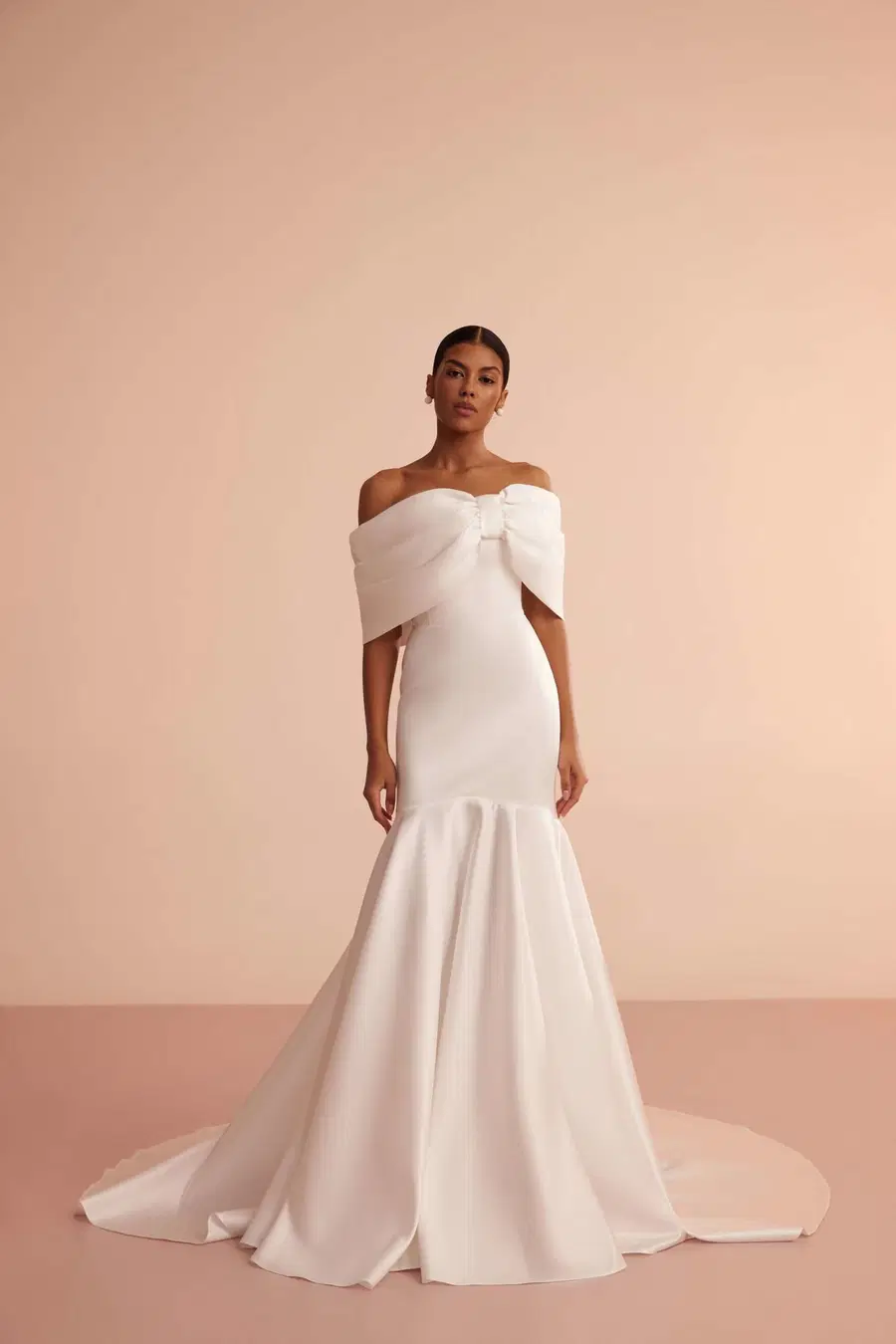 L421 by Ariamo Light: Trumpet silhouette, off-shoulder neckline, sleeveless, satin