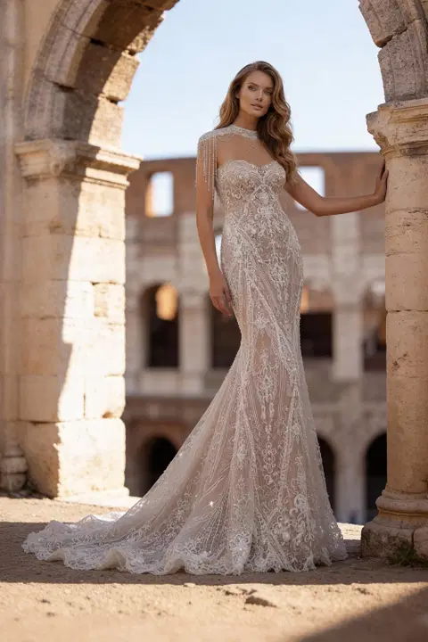 Style 6495 wedding dress by Daniela Di Marino, fit & flare, lace