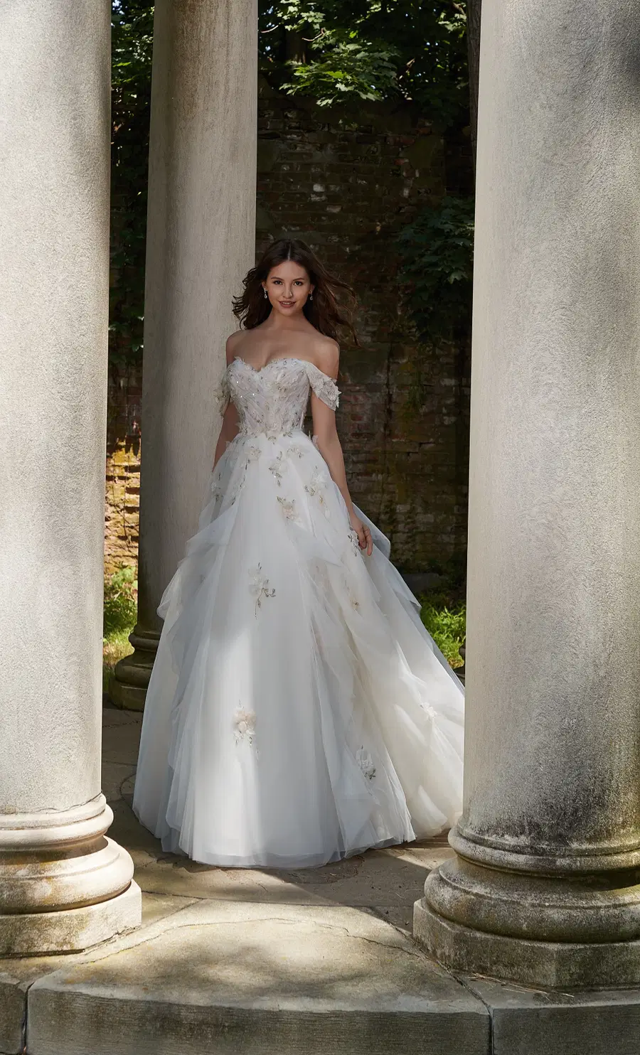 Petal by Mori Lee: A-Line silhouette, sweetheart neckline, separate sleeves, tulle
