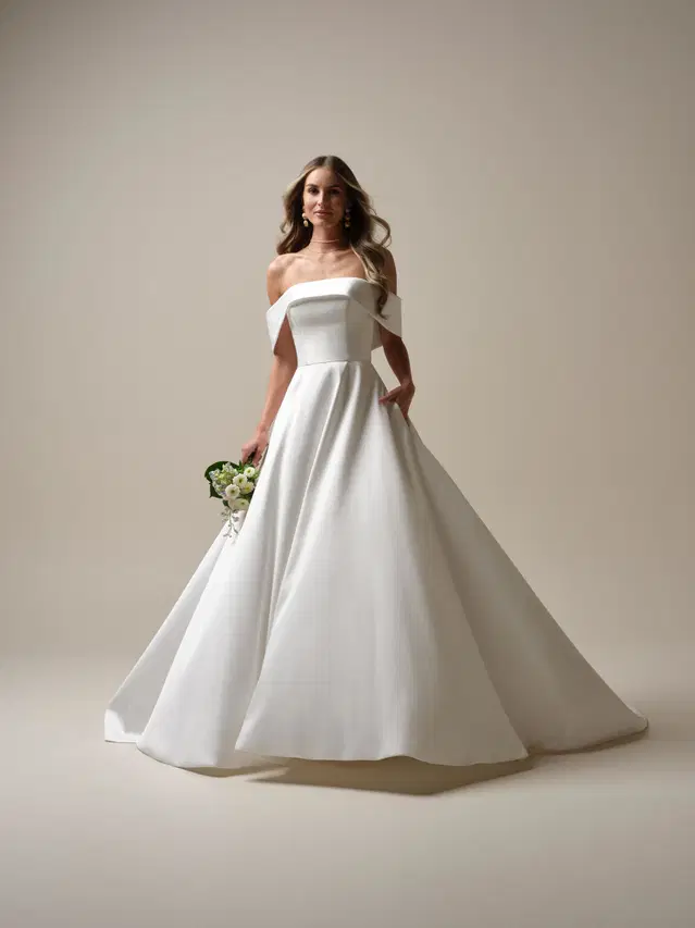 Perri by Rebecca Ingram: Princess silhouette, off-shoulder neckline, sleeveless, mikado