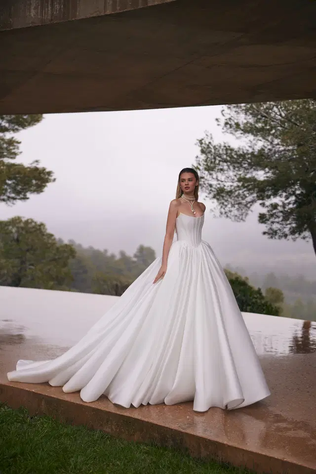 Lake by Eva Lendel: Ball Gown silhouette, straight neckline, sleeveless, mikado