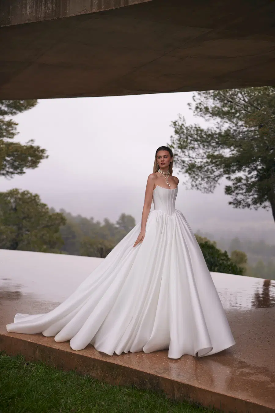 Lake by Eva Lendel: Ball Gown silhouette, straight neckline, sleeveless, mikado