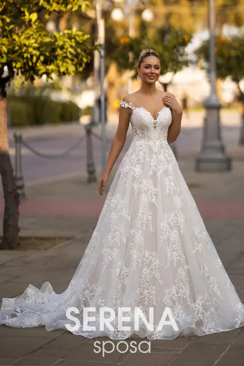 Style 5535 wedding dress by Serena Bridal, A-line, lace