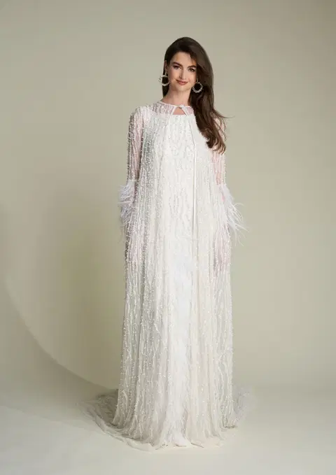 Nevada dress & Nevada coat by Eliza Jane Howell, trumpet, tulle