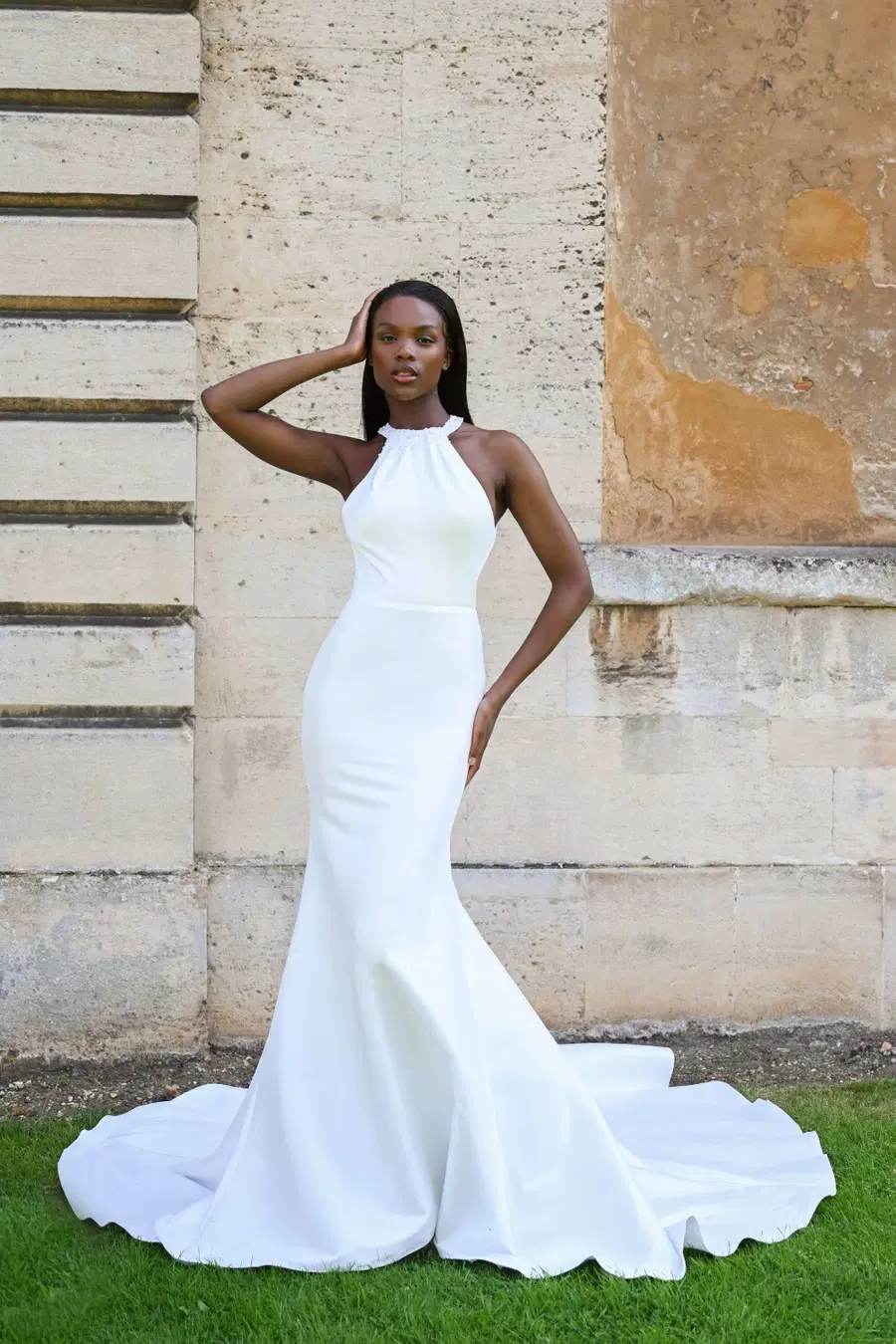 Bude by Dando London: Fit & Flare silhouette, high / halter neckline, sleeveless, mikado