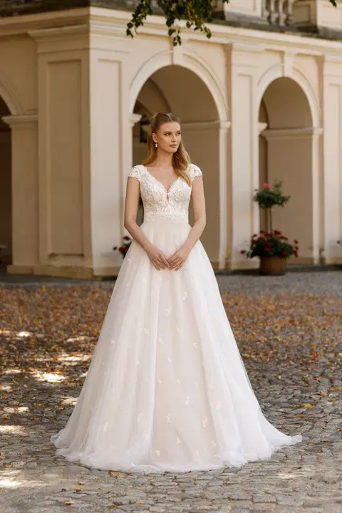 Style 1102+8009.1 wedding dress by Angela Bianca, A-line, lace