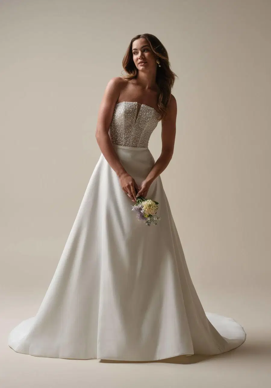 Heyda Lane by Rebecca Ingram: A-Line silhouette, straight neckline, sleeveless, satin