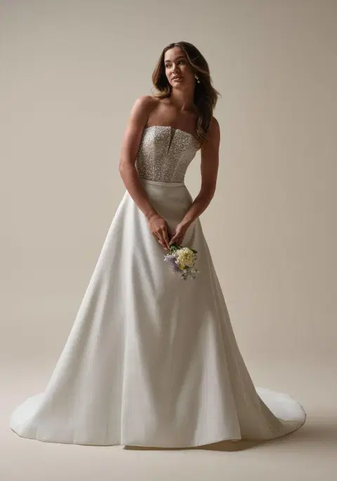 Heyda Lane wedding dress by Rebecca Ingram, A-line, satin