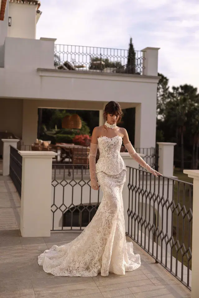 Lumina by Tina Valerdi: Mermaid silhouette, sweetheart neckline, sleeveless, lace