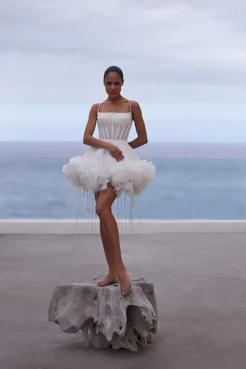 Siren’s Lagoon Short wedding dress by Liretta, ball gown, crepe