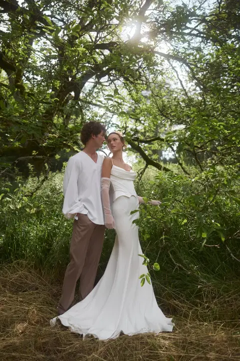 Sienne wedding dress by Anne Mariée, two-piece, stretch satin
