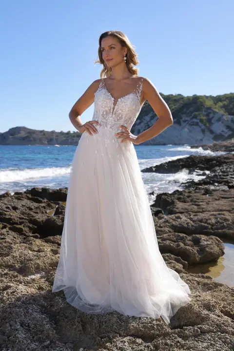 Brenda wedding dress by Azuree Bridal, A-line, lace