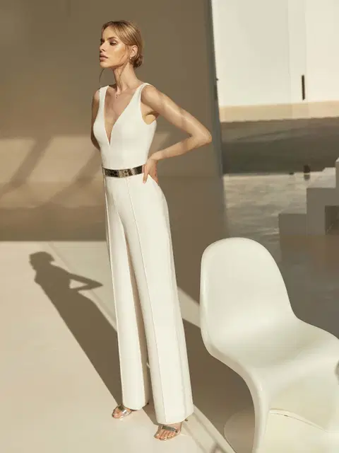 Eveline wedding dress by Bianco Evento, jumpsuit, crepe