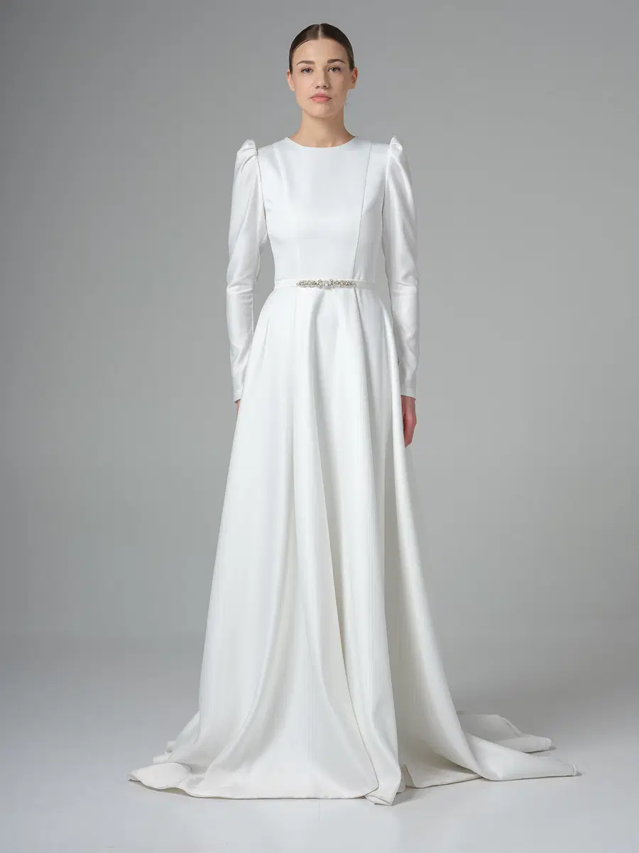 Danica by Katya Katya London: A-Line silhouette, scoop neckline, long sleeves, mikado