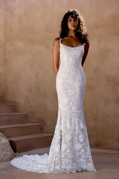 Style 66467 wedding dress by Lillian West, trumpet, lace