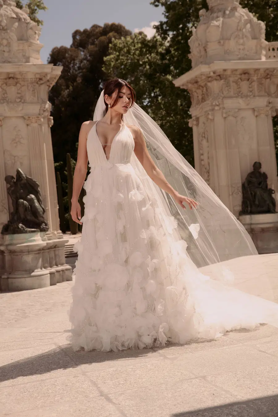 TO-2245T_W-808 by Agnes: Ball Gown silhouette, deep V-neck neckline, sleeveless, tulle