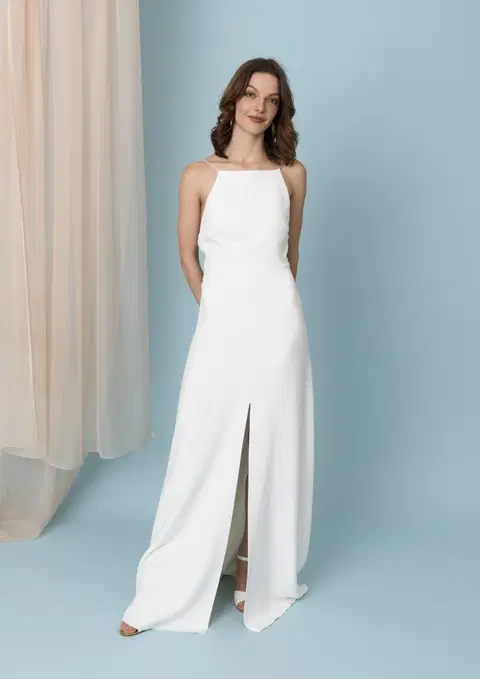 Roxama wedding dress by Kisui, straight, crepe