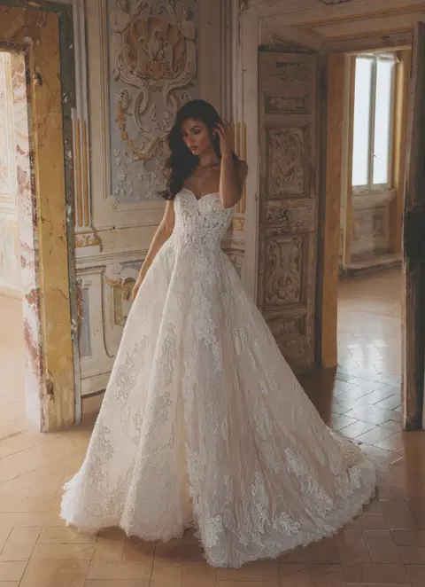 Dina wedding dress by Pen·Liv, A-line, lace