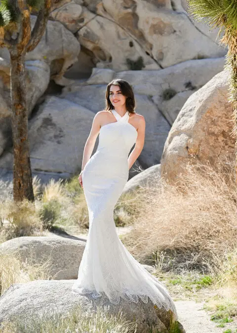 Sunfair wedding dress by Dando London, trumpet, lace
