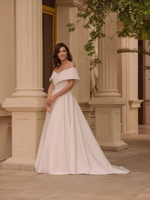 Style TO-2162T wedding dress by Agnes, A-line, satin