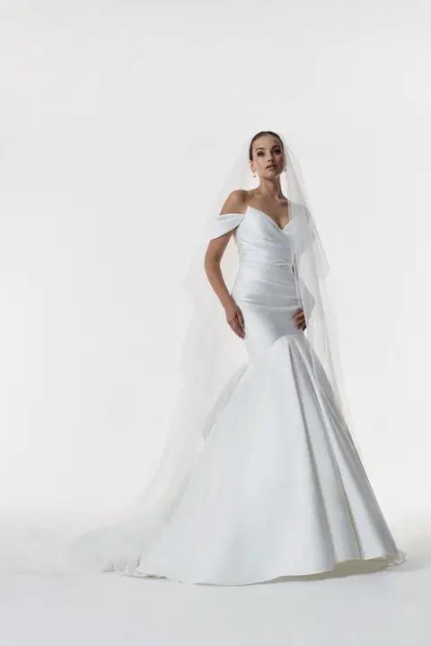 Hattie wedding dress by Josephine Scott, fit & flare, mikado