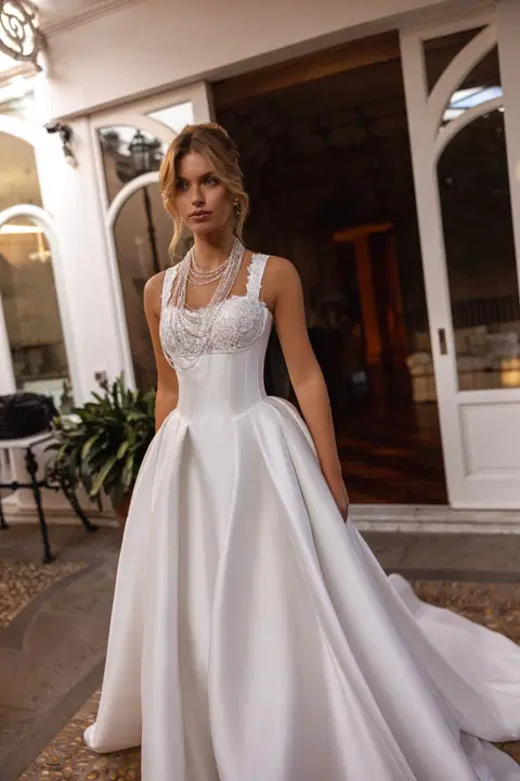 Lisette wedding dress by Tina Valerdi, ball gown, satin