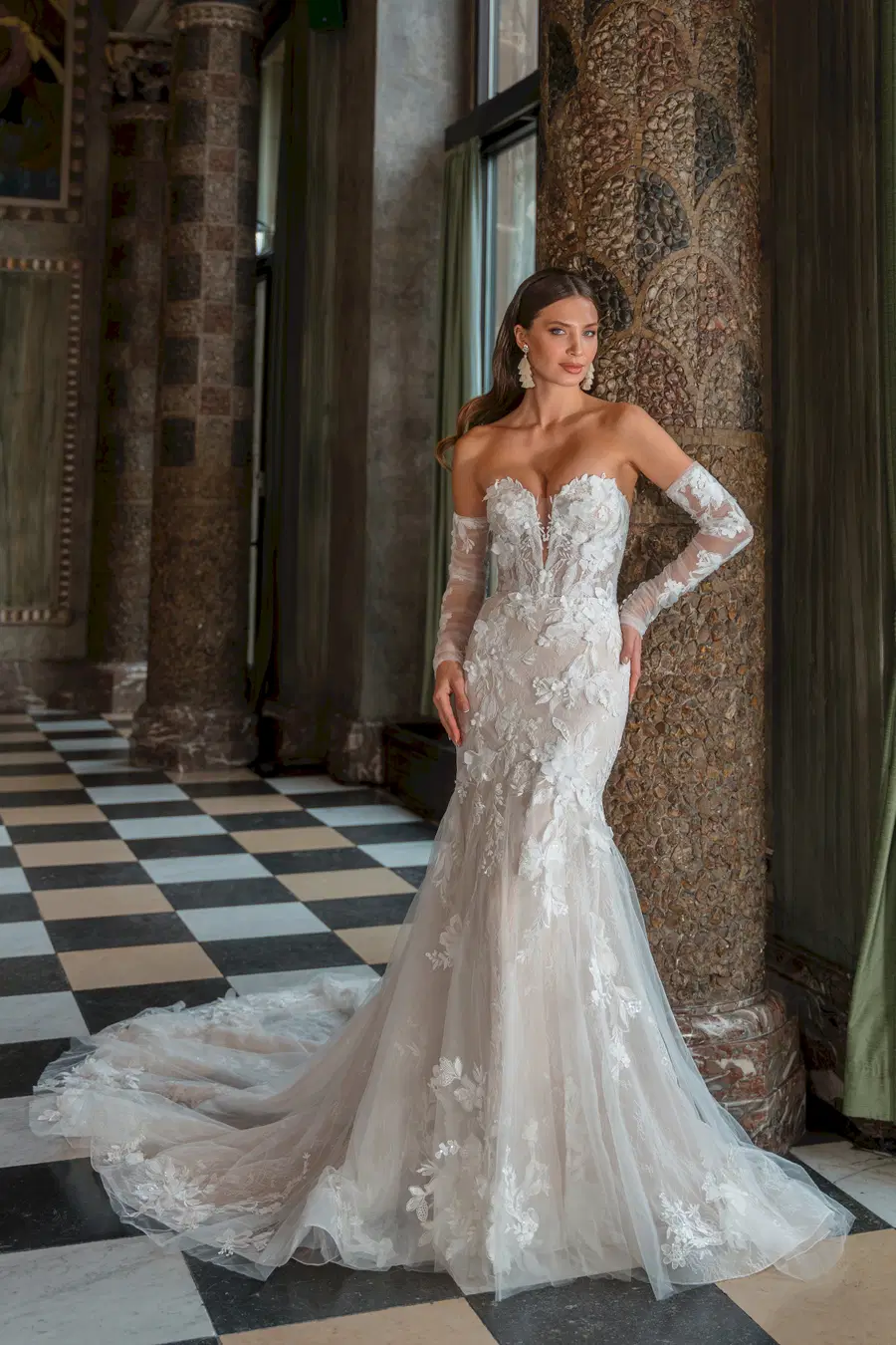 Alana by Diane Legrand: Mermaid silhouette, sweetheart neckline, long sleeves, lace