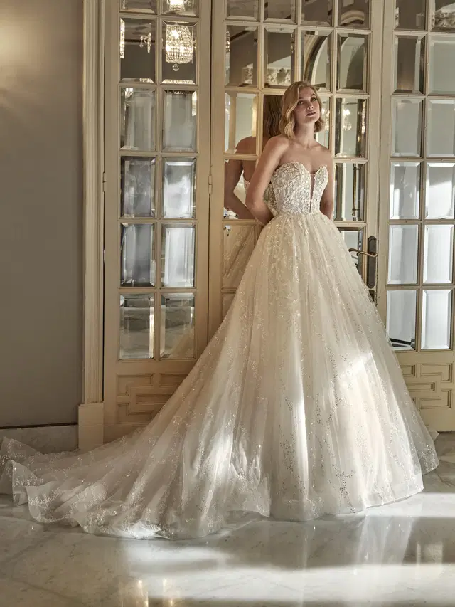ALISETTE by Pronovias Privée: Princess silhouette, sweetheart neckline, sleeveless, tulle