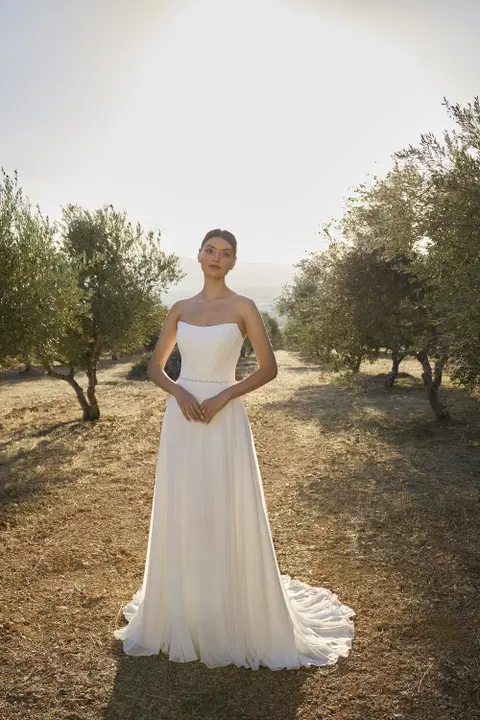 Style L1159 wedding dress by Demetrios, straight, chiffon
