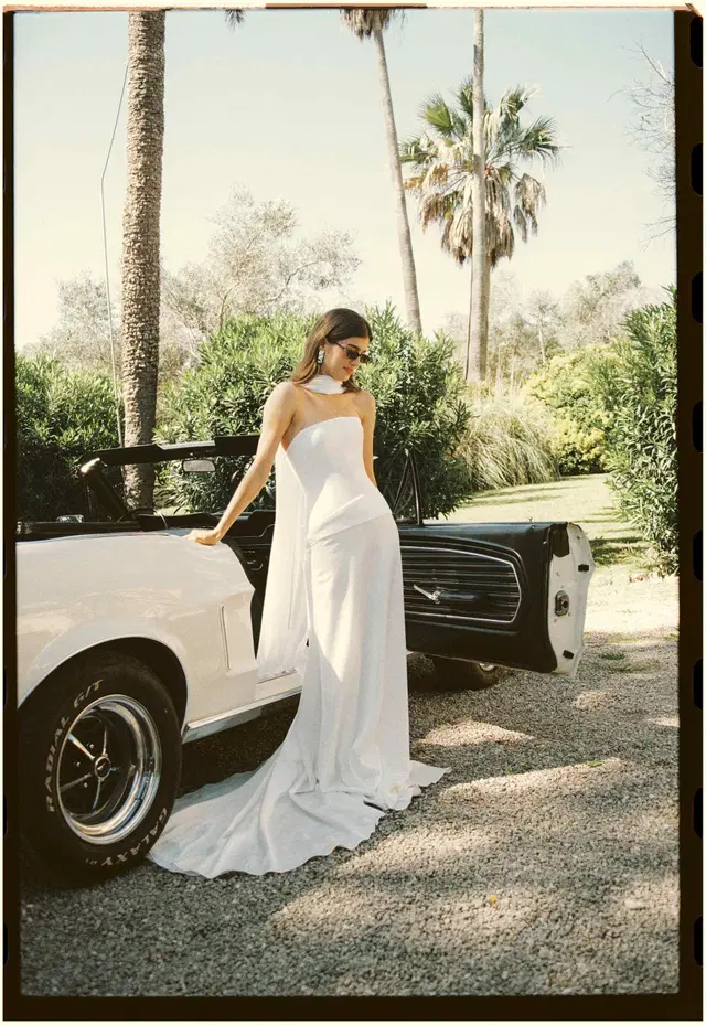 Andie by MWL Bride: Straight silhouette, straight neckline, sleeveless, satin
