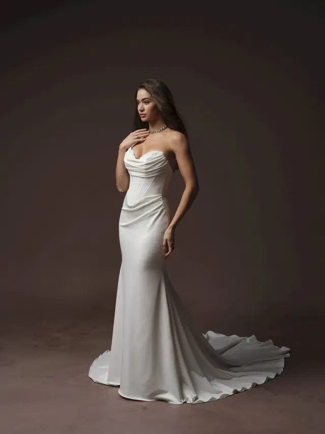 JUSTINA by Maggie Sottero: Fit & Flare silhouette, cap sleeves, lace