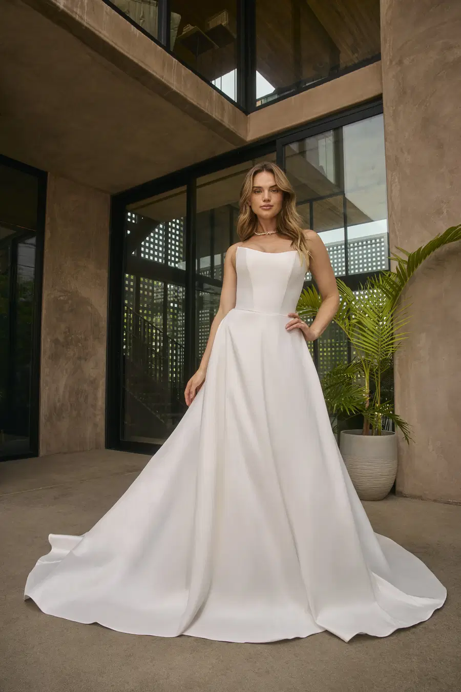 BL502-1 by Beloved by Casablanca: A-Line silhouette, scoop neckline, separate sleeves, lace