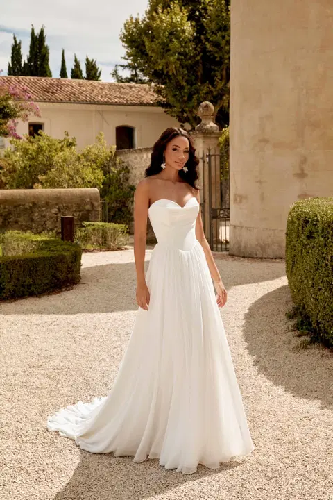 Style 44580 wedding dress by Sincerity Bridal, A-line, chiffon