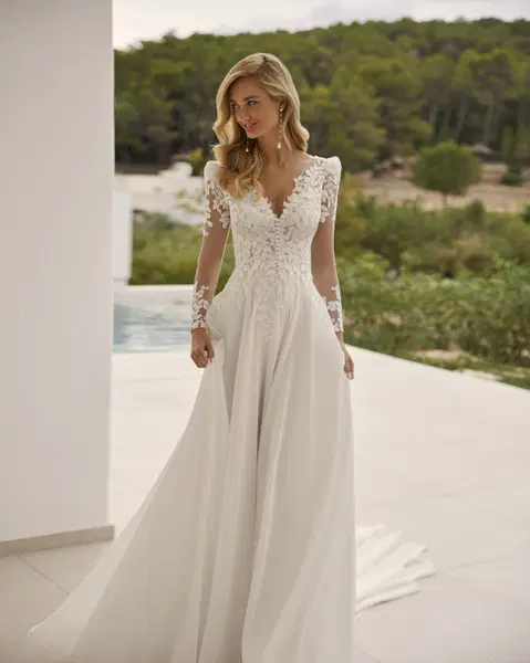 Salome wedding dress by Adriana Alier, straight, chiffon