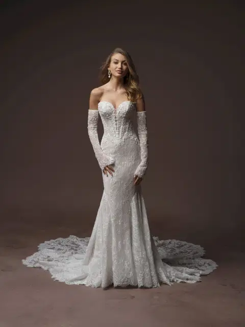 Bellevue Royale wedding dress by Maggie Sottero, fit & flare, lace