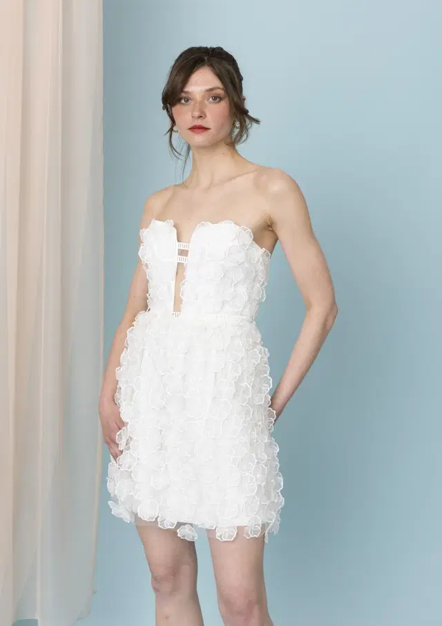 Million Roses Dress + Iconicbell Trousers by Kisui: Short silhouette, deep V-neck neckline, sleeveless, tulle