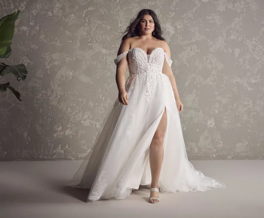 Marguerite by Maggie Sottero: A-Line silhouette, sweetheart neckline, sleeveless, lace