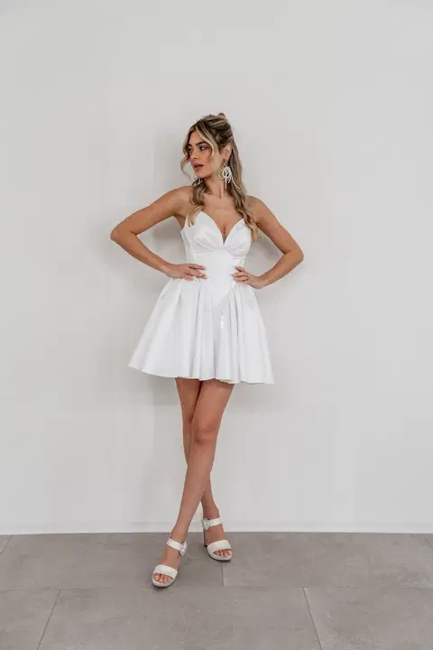 Shirin wedding dress by Fan Xia, short, satin