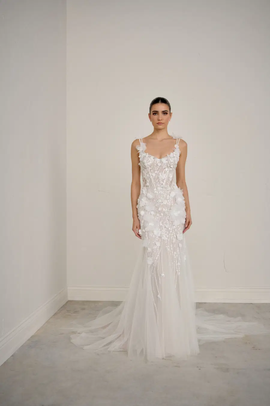 Ambrosia by Justin Alexander Signature: Fit & Flare silhouette, bikini neckline, tulle