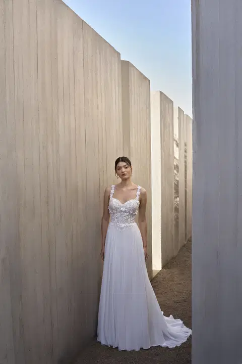 Style L1158 wedding dress by Demetrios, straight, chiffon