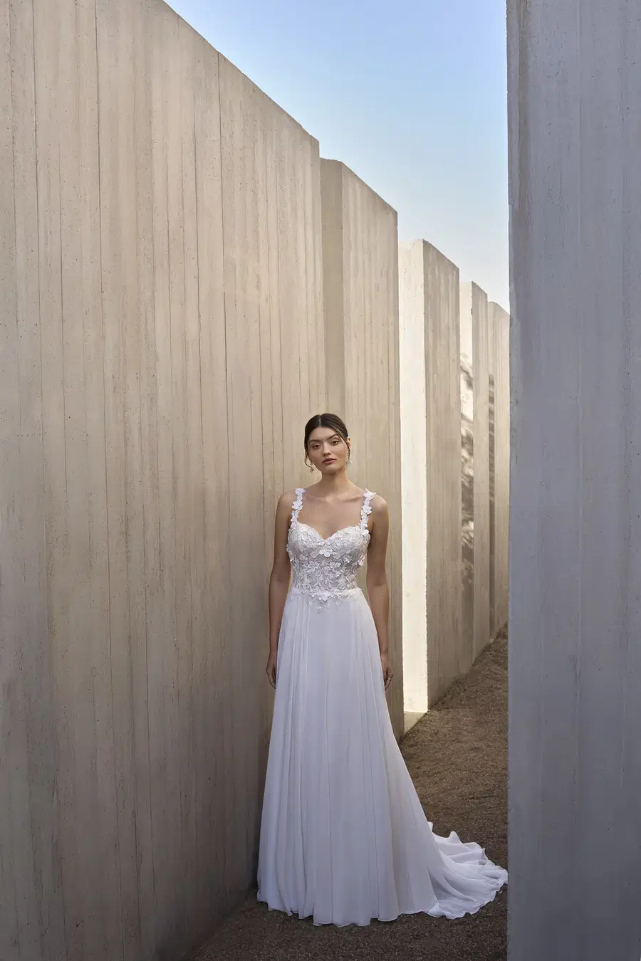 L1158 by Demetrios: Straight silhouette, sweetheart neckline, sleeveless, chiffon