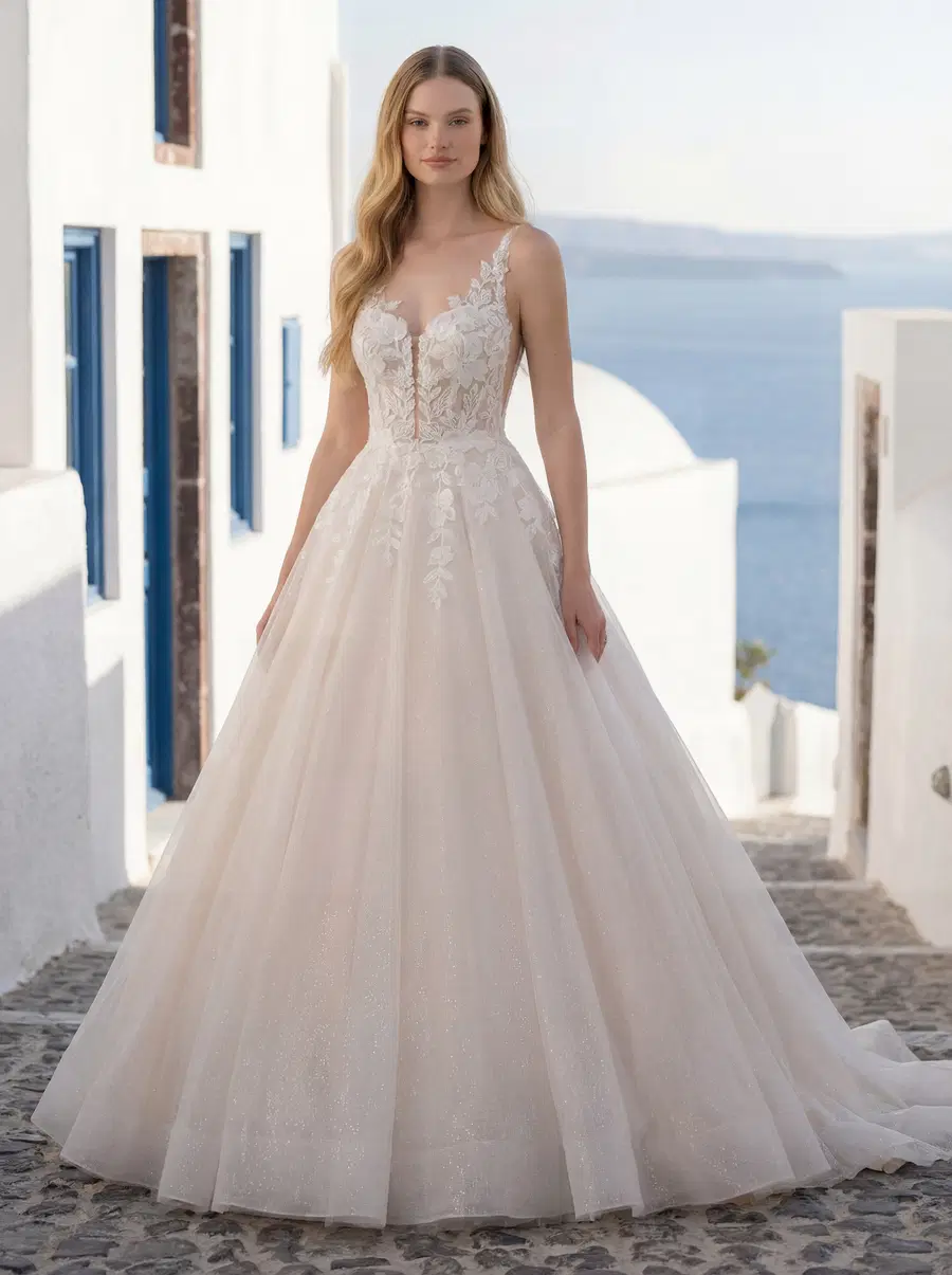 Tamina 1010075 by Mori Lee: Ball Gown silhouette, deep V-neck neckline, sleeveless, tulle