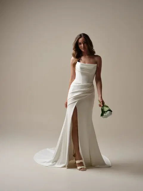 Kailani wedding dress by Rebecca Ingram, fit & flare, crepe