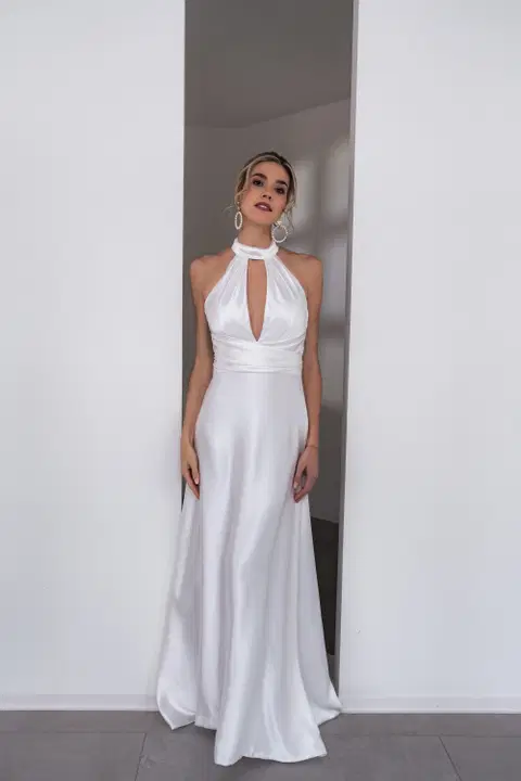 Sofia wedding dress by Fan Xia, straight, satin