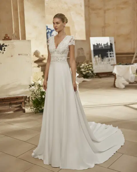 Malou wedding dress by Aire Barcelona, straight, lace