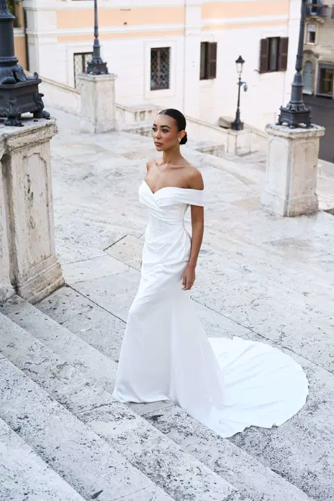Cremino wedding dress by Dando London, straight, satin