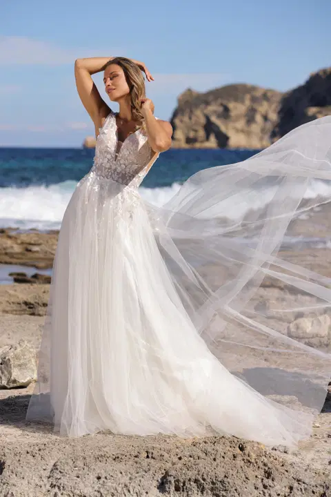 Bibi wedding dress by Azuree Bridal, A-line, lace