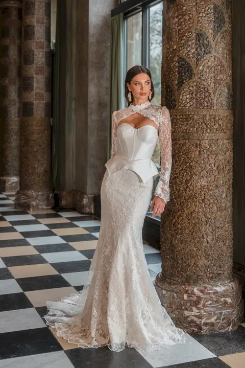 Aspen wedding dress by Diane Legrand, A-line, lace
